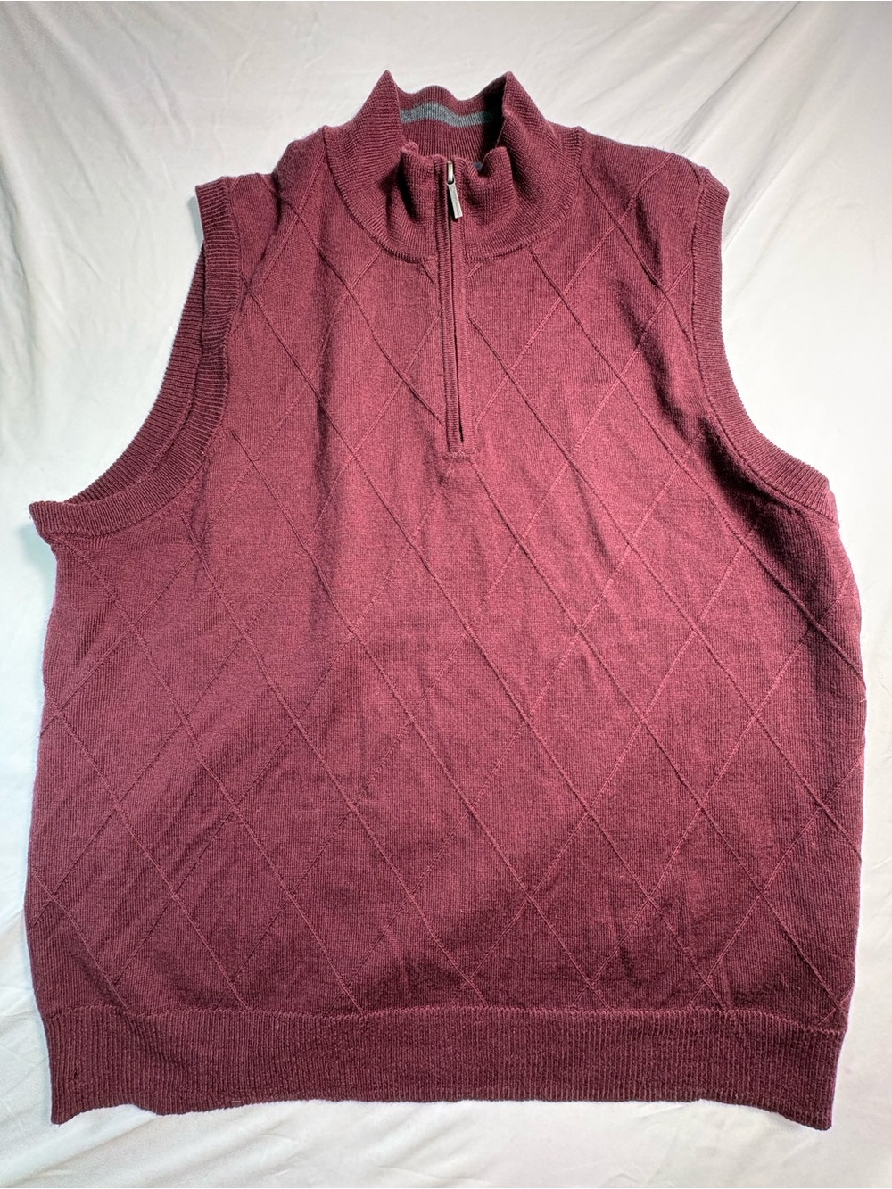 Brooks brothers burgundy quarter zip extra fine wool vest. *small hole